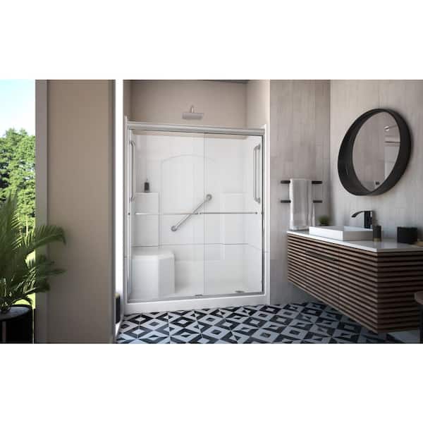 Accessible Living Alliance Plus Shower Kit, RH Drain, with Door and Grab Bars, Brushed Nickel
