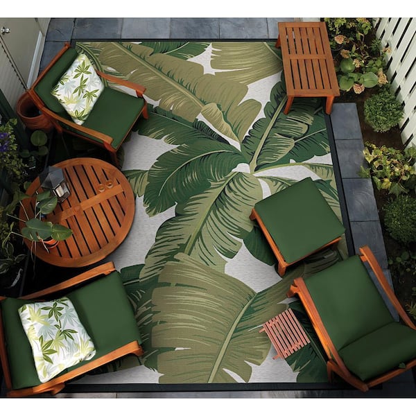 Dolce Palm Lily Hunter Green-Ivory 2 ft. x 8 ft. Indoor/Outdoor Runner Rug