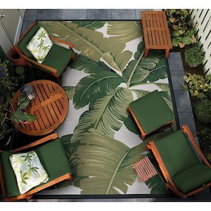 Dolce Palm Lily Hunter Green-Ivory 8 ft. x 11 ft. Indoor/Outdoor Area Rug