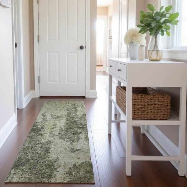 Mayfield Premium Machine Washable Abstract AMF1389 Aloe 2 ft. 3 in. x 7 ft. 6 in. Runner Rug