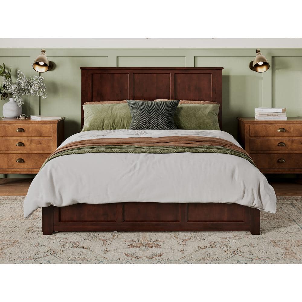 Madison Queen Walnut Platform Bed with Built-in Storage Drawers