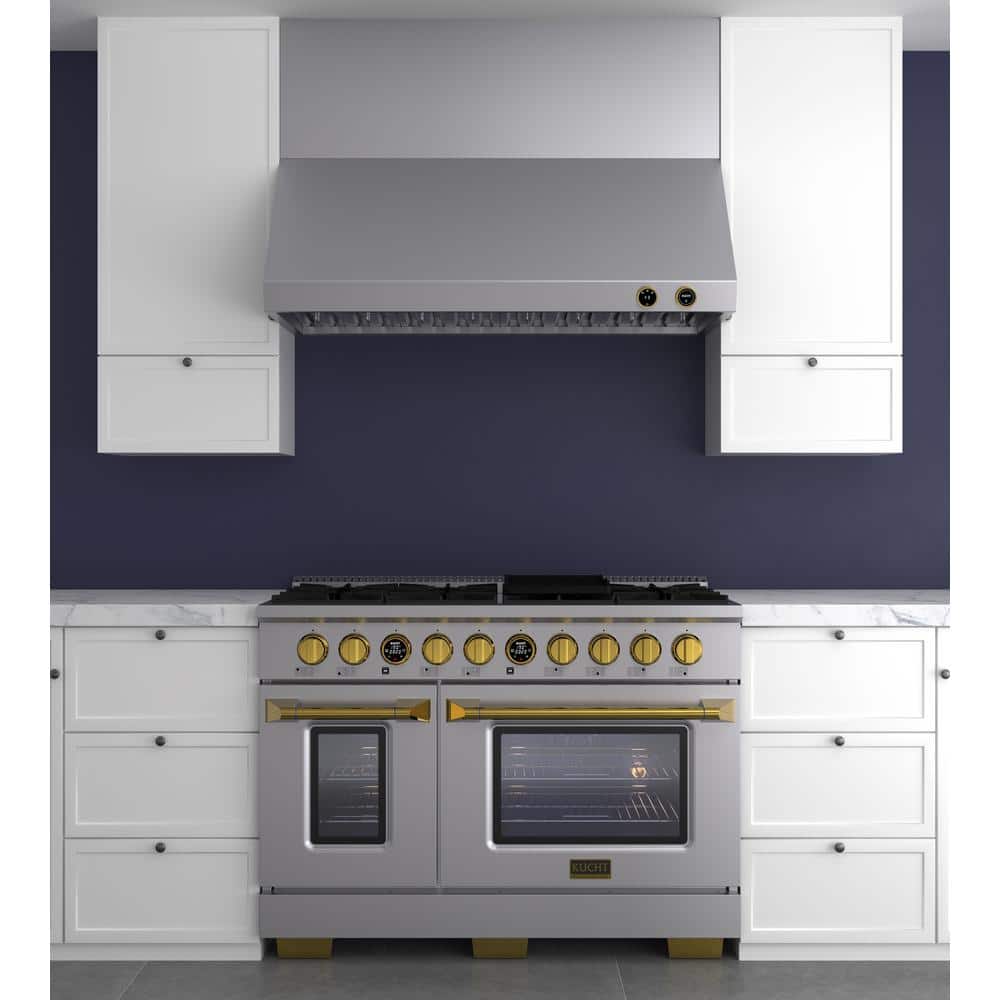 48-Inch Stainless Steel Under Cabinet Range Hood with Gold Accents