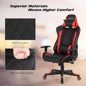 Red PVC and PU Faux Leather Massage Game Chair with Adjustable Arms and Headrest
