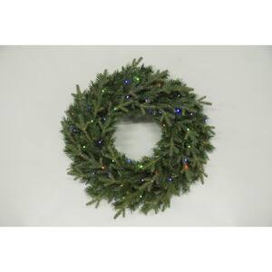 30 in. Battery Operated Mixed Pine LED Pre-Lit Artificial Christmas Wreath with Timer