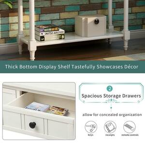 35.43 in. Ivory Rectangle Wood Console Table with Two Drawers and Bottom Shelf Ivory White