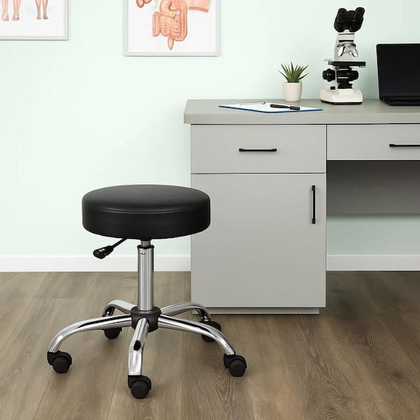 Fea Vinyl Padded Seats Ergonomic Office Stool in Chrome and Black