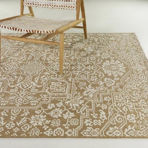 Osprey Brown 5 ft. x 7 ft. Floral Medallion Indoor/Outdoor Area Rug