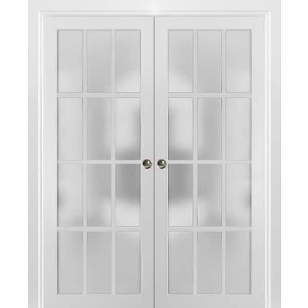 60 in. x 96 in. 1 Panel White Finished Wood Sliding Door with Double Pocket Hardware