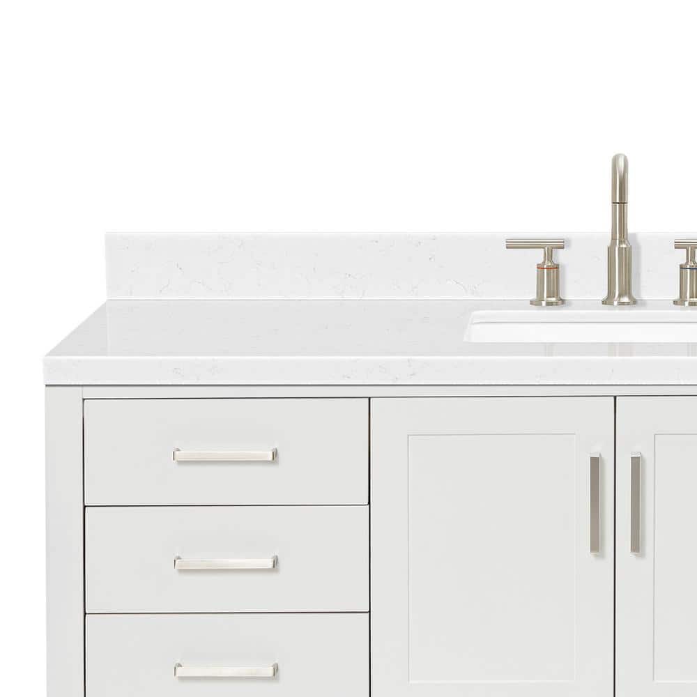 White 60" Single Sink Bathroom Vanity with Carrara Quartz Top