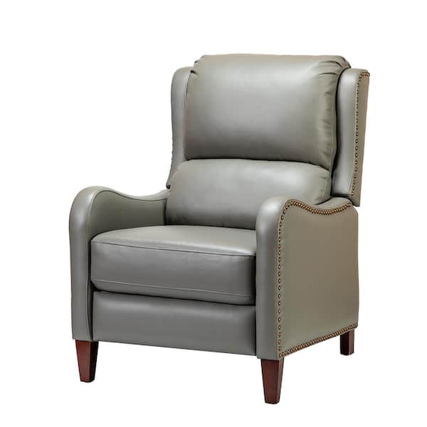 Hyde Modern Retro Cigar Genuine Leather Recliner with Nailhead Trim-Dove