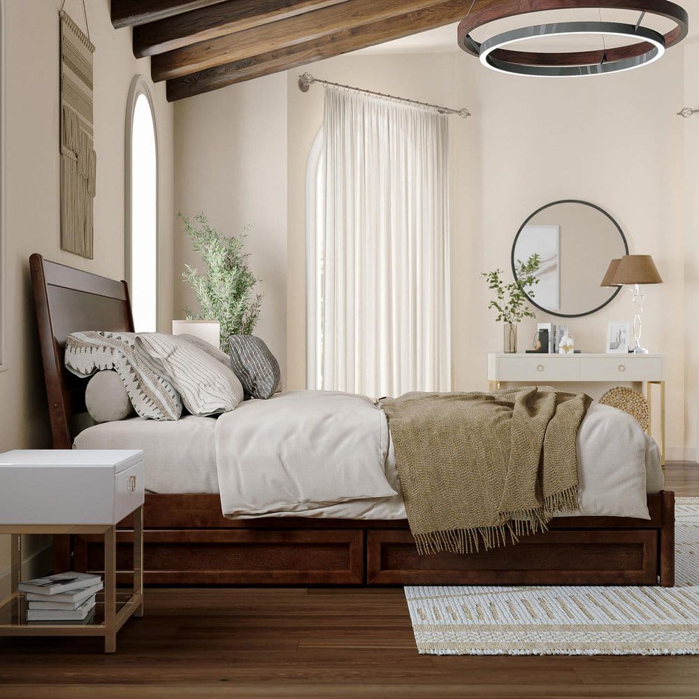 Casanova Queen Dark Walnut Wood Platform Bed with Storage Drawers