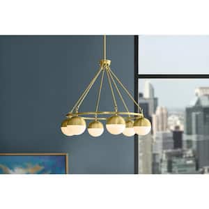 Palla 6-Light Gold Globe Chandelier with Frosted Glass Shade