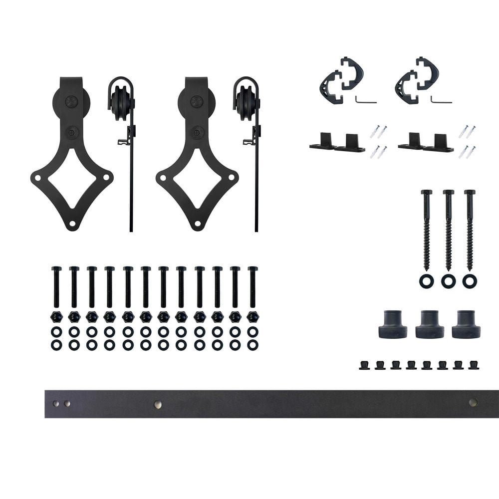4.5 ft./54 in. Black Rustic Non-Bypass Sliding Barn Door Hardware Kit Diamond Design Roller for Double Doors price history on PriceWatchPro