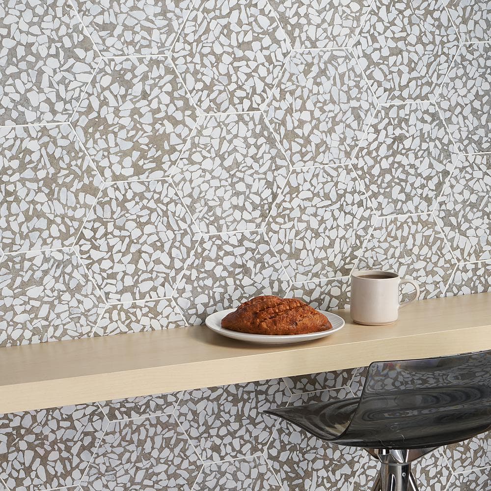 Grigio Terrazzo Look Hexagon Matte Porcelain Floor & Wall Tile