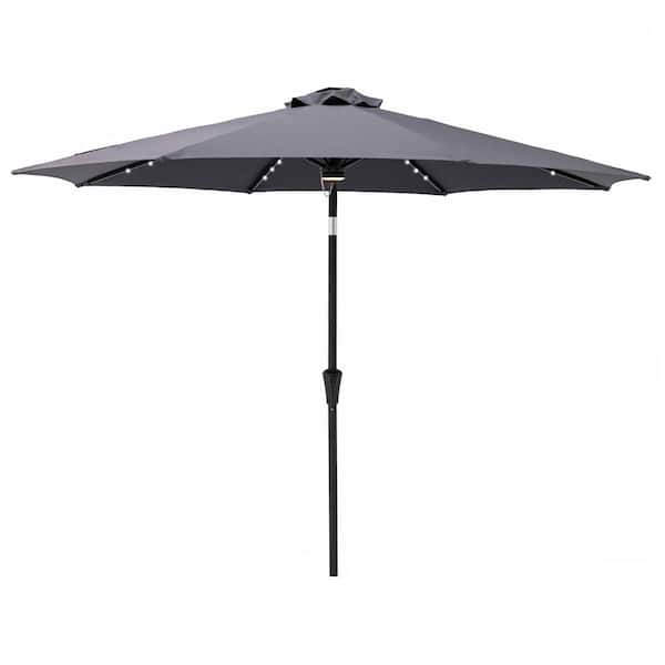 C-Hopetree 10 ft. Aluminum Market Solar Tilt Patio Umbrella with LED Lights in Anthracite Solution Dyed Polyester