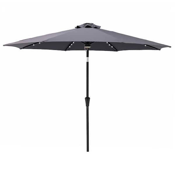 C-Hopetree 11 ft. Aluminum Market Solar Tilt Patio Umbrella with LED Lights in Anthracite Solution Dyed Polyester