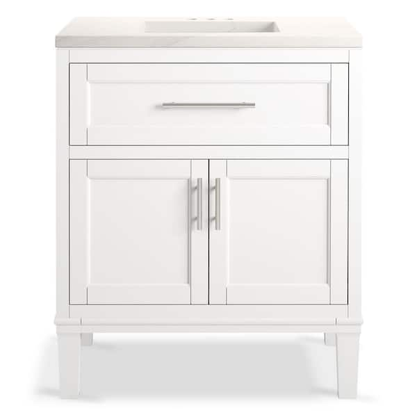 Chesil 30in. Single Sink Freestanding White Bath Vanity with Bianco Bella Quartz Top Assembled