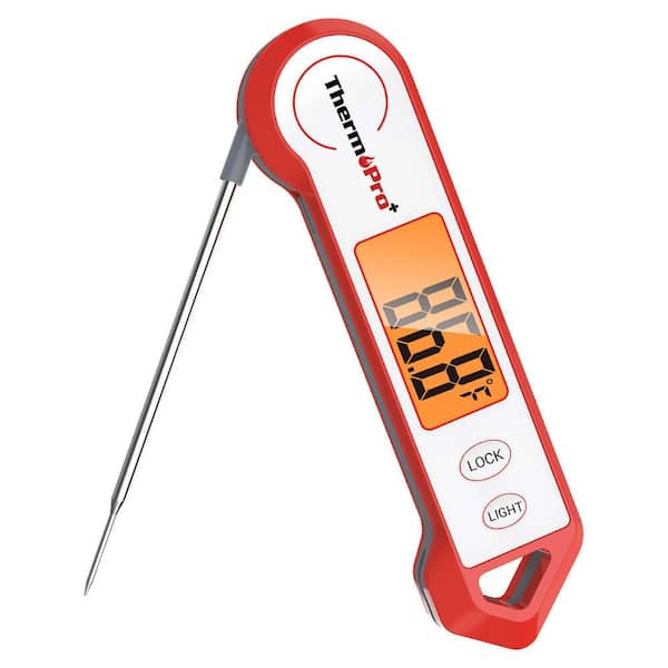 ThermoPro Red/White Digital Thermometer with Backlight, Rotating Display and Waterproof for Grilling