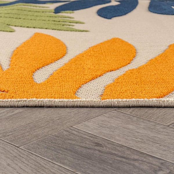 Palm Design Indoor/Outdoor High-Low Textured, Palm, Easy-Clean Patio Rug 6 ft. x 9 ft. Multi Area Rug