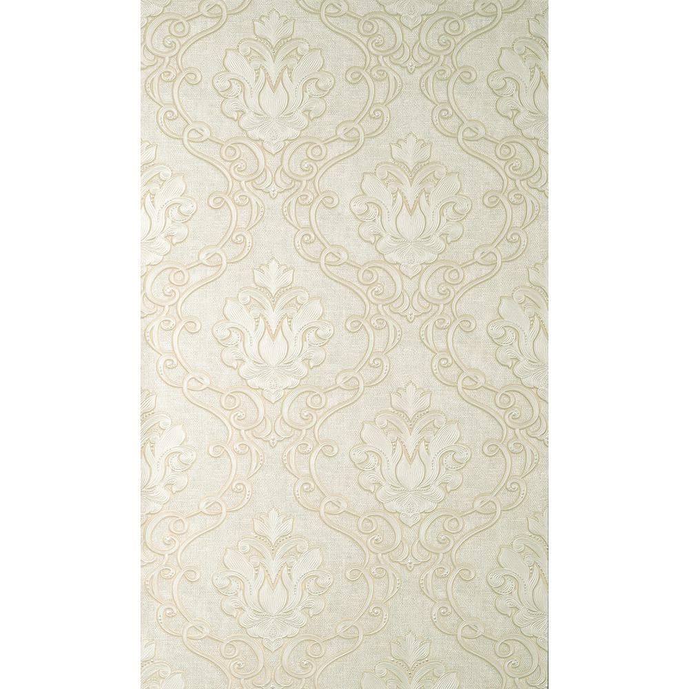 Florentine Neutral Damask Heavy Weight Vinyl Wallpaper, 20.9-in by 33-ft