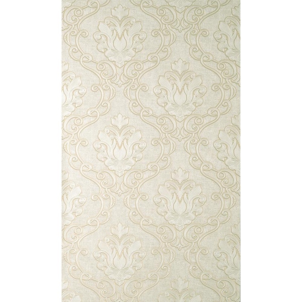 Florentine Neutral Damask Textured Non-pasted Vinyl Wallpaper