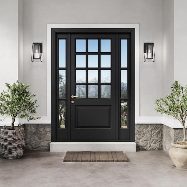 Bailey 14.25 in. Medium Modern 1-Light Black Hardwired Double Frame Outdoor Wall Light Lantern Sconce with Clear Glass