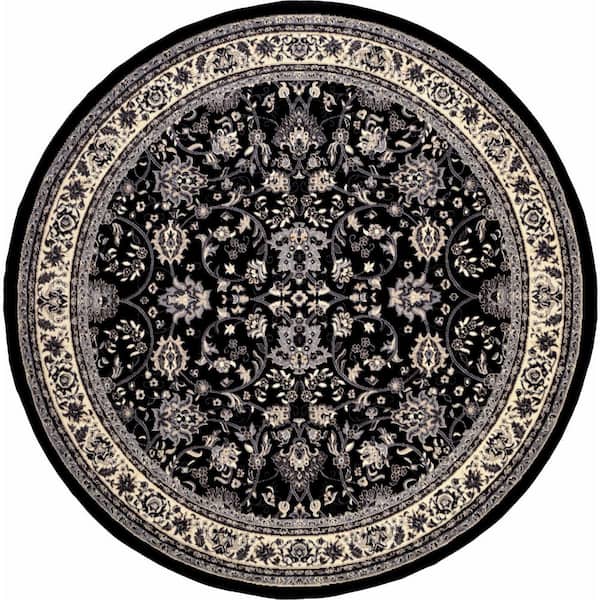 Unique Loom Sialk Hill Washington Black 8' 0 x 8' 0 Round Rug