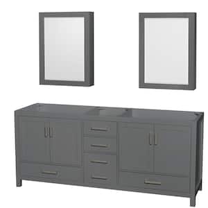 Sheffield 78.5 in. W x 21.5 in. D x 34.25 in. H Double Bath Vanity Cabinet without Top in Dark Gray with MC Mirrors
