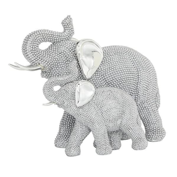 Litton Lane 5 in. x 7 in. Silver Polystone Elephant Sculpture