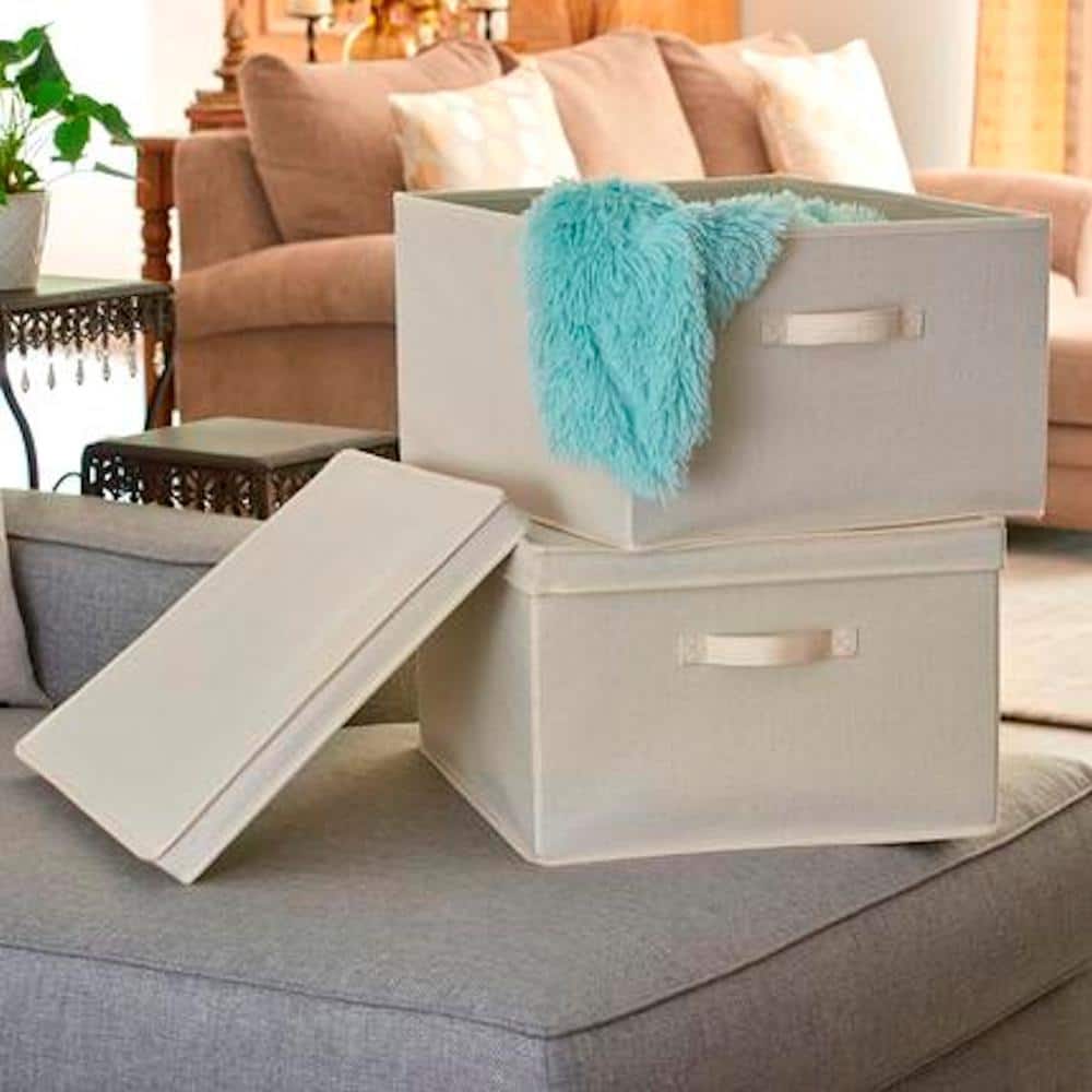 Jumbo Cream Fabric Storage Bins with Handles, Set of 2