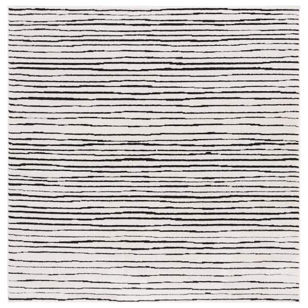 Melody Ivory/Black 7 ft. x 7 ft. Striped Square Area Rug