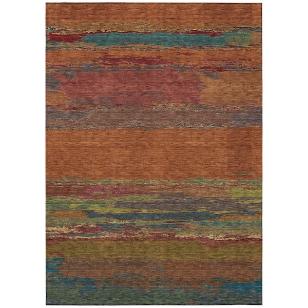 Chantille Machine Washable Indoor/Outdoor Abstract ACN1286 Terracotta 9 ft. x 12 ft. Area Rug