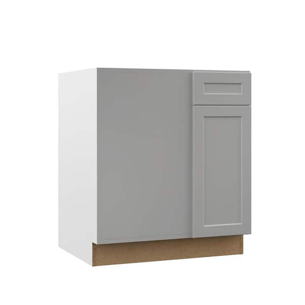 Hampton Bay Designer Series Melvern Assembled 30x34.5x23.75 in. Corner Base Kitchen Cabinet in Heron Gray