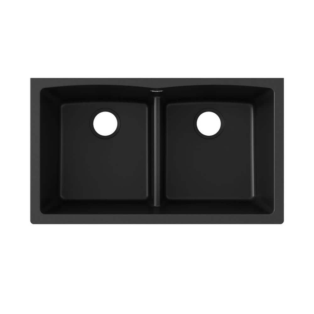 Black Quartz Double Bowl Undermount Kitchen Sink
