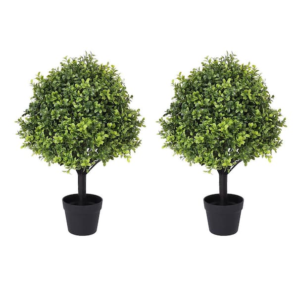 27.6 in. Artificial Boxwood Tree Topiary Ball Outdoor Indoor Plants in Pot 2-Pack