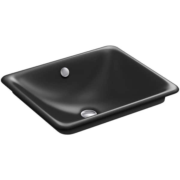 KOHLER Iron Plains 18" Square Drop-in/Undermount Cast Iron Bathroom Sink in Black with Black Painted Underside