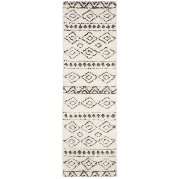 Sparta Shag 2 ft. x 8 ft. Ivory/Gray Tribal SPG513C Runner Rug