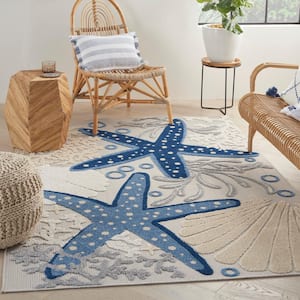 Aloha Blue/Gray 6 ft. x 9 ft. Floral Modern Indoor/Outdoor Patio Area Rug