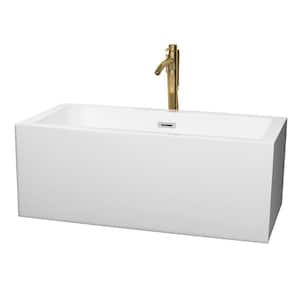 Melody 59.5 in. Acrylic Flatbottom Bathtub in White with Polished Chrome Trim and Brushed Gold Faucet