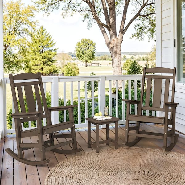 All Weather Resistant Recycled HIPS Plastic Patio Outdoor Rocking Chair For Outdoor Indoor in Coffee Brown(Set of 2)
