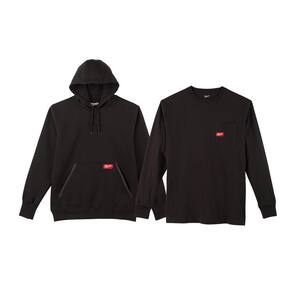Men's Large Black Heavy Duty Cotton/Polyester Long-Sleeve Hoodie and Men's Small Black Long-Sleeve Pocket T-Shirt