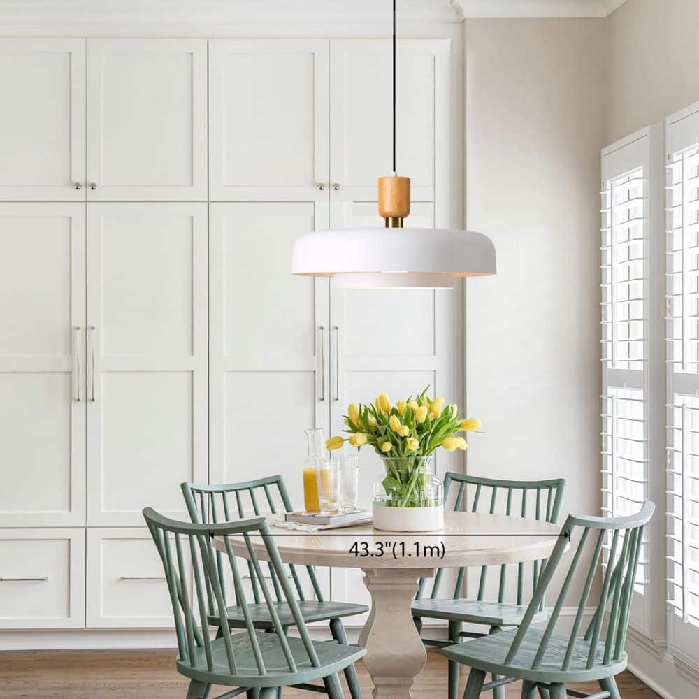 100-Watt 1-Light Matte White Mid-Century Pendant Light with Metal Shade and Wood Accent (Bulb Not Included) price history on PriceWatchPro