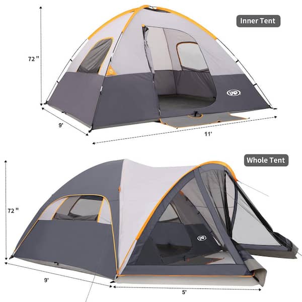 Gray 6-Person ‎Polyester Camping Tent with Screen Porch for