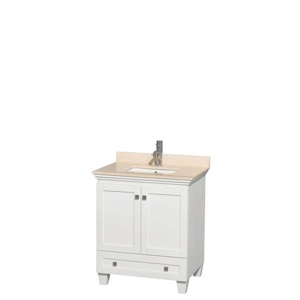 Wyndham Collection Acclaim 30 in. Vanity in White with Marble Vanity Top in Ivory and Undermount Square Sink