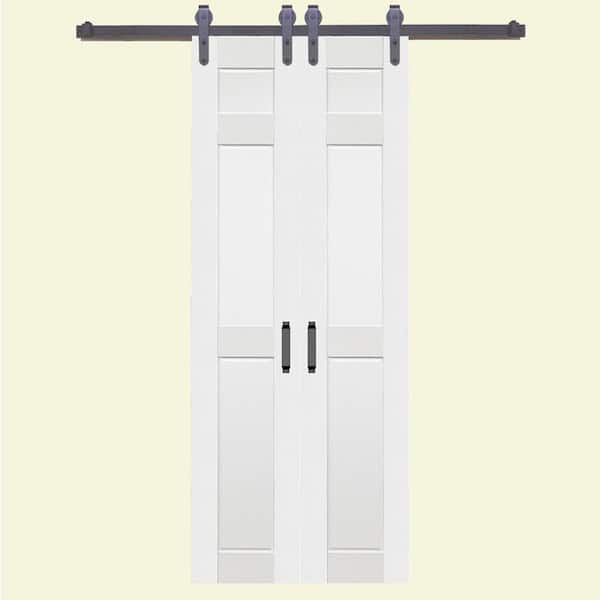 Home Fashion Technologies 36 in. x 84 in. 6-Panel Composite PVC White Split Barn Door with Hardware Kit
