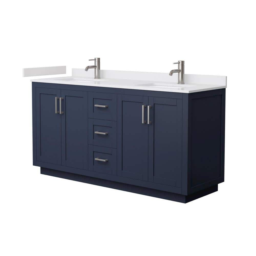 Miranda 66'' Dark Blue Double Vanity with White Marble Top