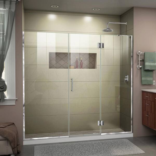 DreamLine Unidoor-X 67 to 67.5 in. x 72 in. Frameless Hinged Shower Door in Chrome