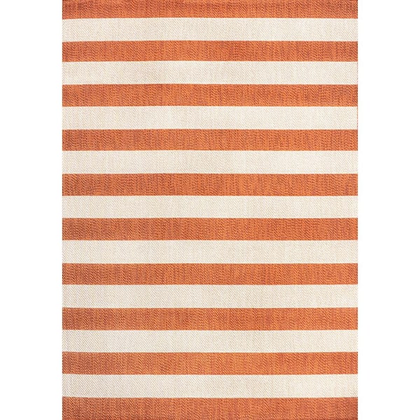 Negril Two-Tone Orange/Beige 5 ft. x 8 ft. Wide Stripe Indoor/Outdoor Area Rug