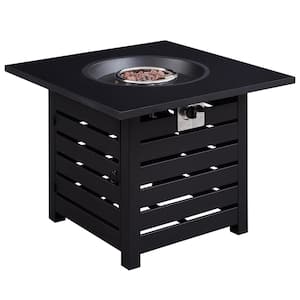 31.77 in. W x 23.62 in. H Square Black Metal Base Propane Gas Fire Pit with Black Ceramic Table Top in Black