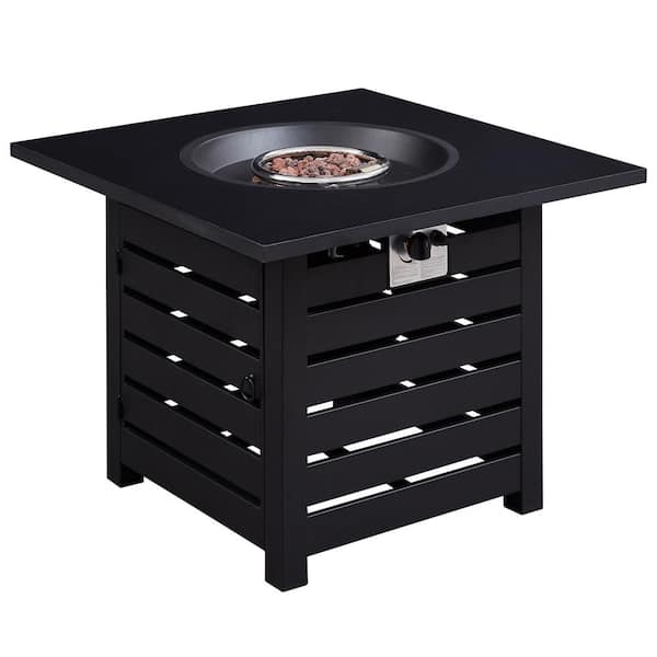 Tatayosi 32 in. Square Ceramic Tile Top Outdoor Gas Fire Pit with Lava Rocks-Black